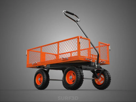 ALL TERRAIN ORANGE HAULING UTILITY CART TROLLEY WAGON GARDEN 4 W 3D Model