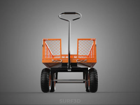 ALL TERRAIN ORANGE HAULING UTILITY CART TROLLEY WAGON GARDEN 4 W 3D Model