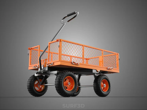 ALL TERRAIN ORANGE HAULING UTILITY CART TROLLEY WAGON GARDEN 4 W 3D Model