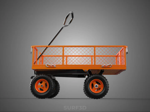 ALL TERRAIN ORANGE HAULING UTILITY CART TROLLEY WAGON GARDEN 4 W 3D Model