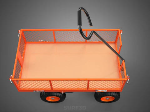 ALL TERRAIN ORANGE HAULING UTILITY CART TROLLEY WAGON GARDEN 4 W 3D Model