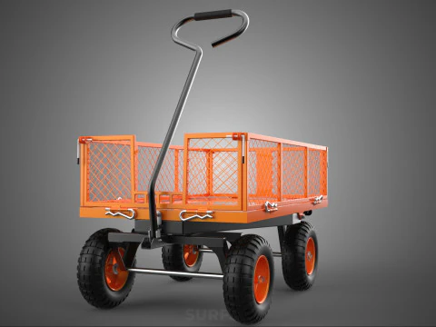 ALL TERRAIN ORANGE HAULING UTILITY CART TROLLEY WAGON GARDEN 4 W 3D Model