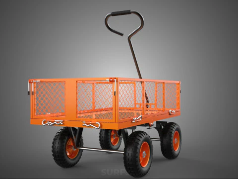 ALL TERRAIN ORANGE HAULING UTILITY CART TROLLEY WAGON GARDEN 4 W 3D Model
