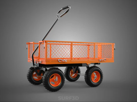 ALL TERRAIN ORANGE HAULING UTILITY CART TROLLEY WAGON GARDEN 4 W 3D Model