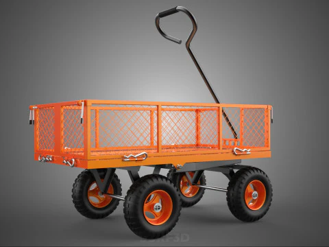 ALL TERRAIN ORANGE HAULING UTILITY CART TROLLEY WAGON GARDEN 4 W 3D Model