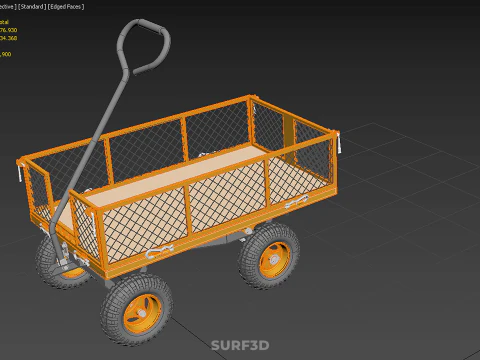 ALL TERRAIN ORANGE HAULING UTILITY CART TROLLEY WAGON GARDEN 4 W 3D Model