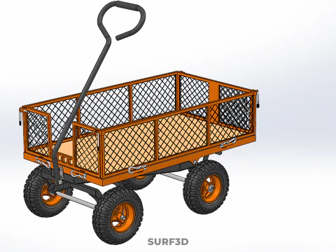 ALL TERRAIN ORANGE HAULING UTILITY CART TROLLEY WAGON GARDEN 4 W 3D Model