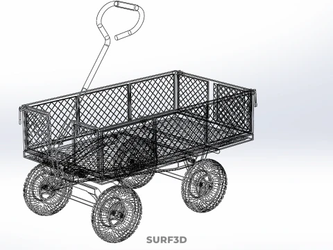 ALL TERRAIN ORANGE HAULING UTILITY CART TROLLEY WAGON GARDEN 4 W 3D Model