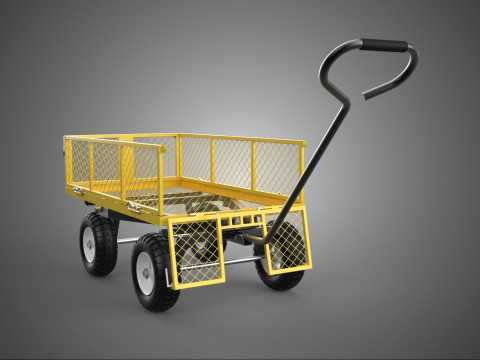 메쉬 침대 강철 정원 카트 접이식 유틸리티 왜건 탈착식 측면 3D 모델
