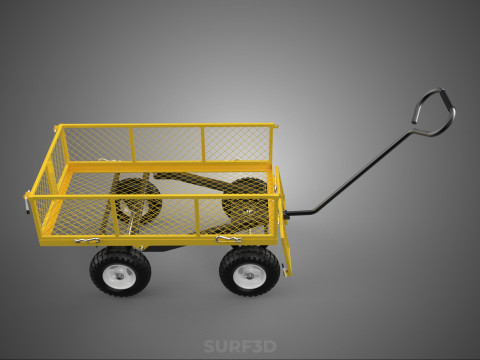 MESH BED STEEL GARDEN CART FOLDING UTILITY WAGON REMOVABLE SIDES 3D Model