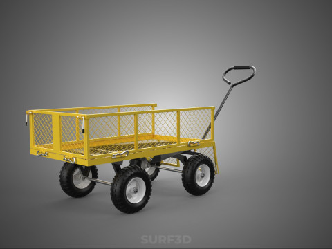 MESH BED STEEL GARDEN CART FOLDING UTILITY WAGON REMOVABLE SIDES 3D Model