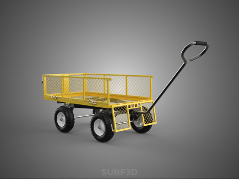 MESH BED STEEL GARDEN CART FOLDING UTILITY WAGON REMOVABLE SIDES 3D Model