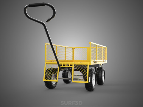 MESH BED STEEL GARDEN CART FOLDING UTILITY WAGON REMOVABLE SIDES 3D Model