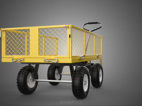 MESH BED STEEL GARDEN CART FOLDING UTILITY WAGON REMOVABLE SIDES 3D Model
