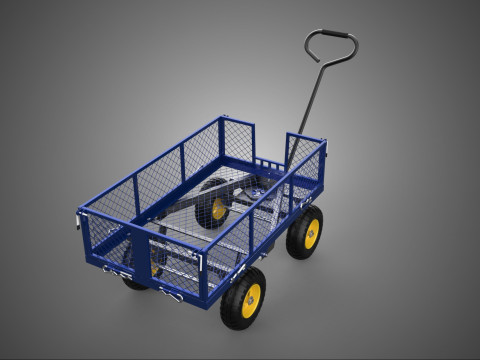 MAVİ METAL AĞ PANEL G&Uuml;VERTE RAF BAH&Ccedil;E ARABASI VAGON ARABASI 4W 3D Model