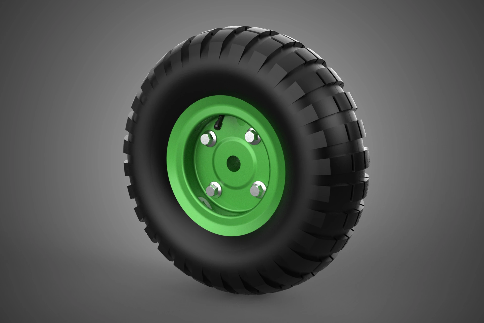 PNEUMATIC RUBBER WHEEL TIRE RIM TREAD TYRE HUB CART LUG GREEN 3D Model .c4d .max .obj .3ds .fbx .stl .blend 
