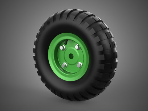 PNEUMATIC RUBBER WHEEL TIRE RIM TREAD TYRE HUB CART LUG GREEN 3D Model