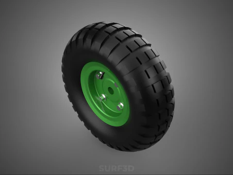 PNEUMATIC RUBBER WHEEL TIRE RIM TREAD TYRE HUB CART LUG GREEN 3D Model