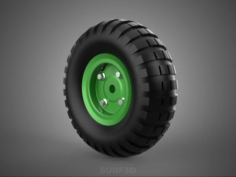 PNEUMATIC RUBBER WHEEL TIRE RIM TREAD TYRE HUB CART LUG GREEN 3D Model