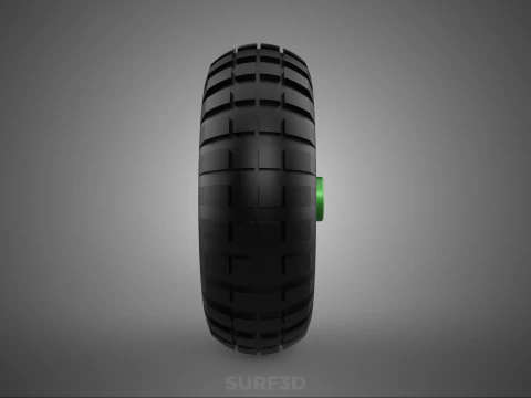 PNEUMATIC RUBBER WHEEL TIRE RIM TREAD TYRE HUB CART LUG GREEN 3D Model