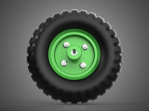 PNEUMATIC RUBBER WHEEL TIRE RIM TREAD TYRE HUB CART LUG GREEN 3D Model