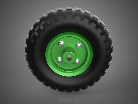 PNEUMATIC RUBBER WHEEL TIRE RIM TREAD TYRE HUB CART LUG GREEN 3D Model