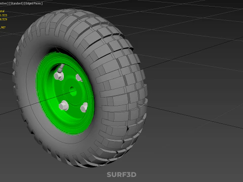 PNEUMATIC RUBBER WHEEL TIRE RIM TREAD TYRE HUB CART LUG GREEN 3D Model