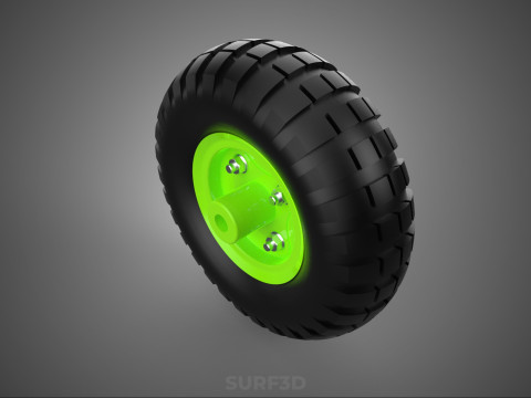 PNEUMATIC VALVE RUBBER WHEEL TIRE TYRE RIM HUB CART GRIP TROLLEY 3D Model