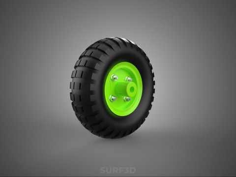 PNEUMATIC VALVE RUBBER WHEEL TIRE TYRE RIM HUB CART GRIP TROLLEY 3D Model