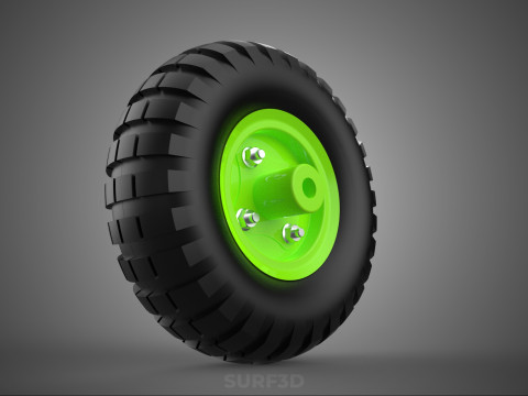 PNEUMATIC VALVE RUBBER WHEEL TIRE TYRE RIM HUB CART GRIP TROLLEY 3D Model