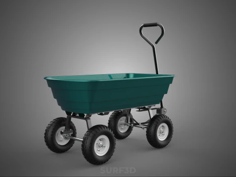 PLASTIC BED GARDEN UTILITY CART WAGON TROLLEY TRAILER DOLLY DUMP 3D Model