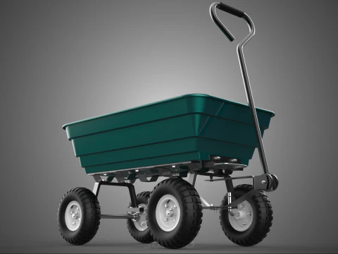PLASTIC BED GARDEN UTILITY CART WAGON TROLLEY TRAILER DOLLY DUMP 3D Model