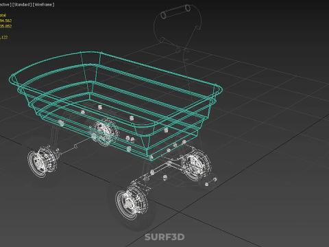 PLASTIC BED GARDEN UTILITY CART WAGON TROLLEY TRAILER DOLLY DUMP 3D Model