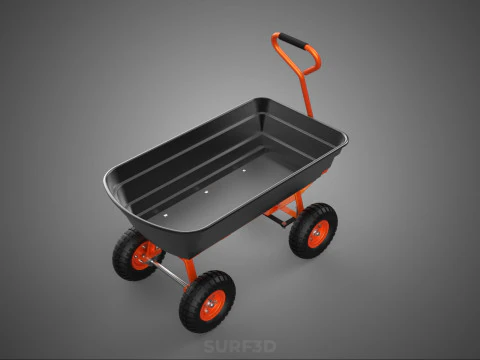 OUTDOOR UTILITY CART WAGON TROLLEY HAND TRUCK PLATFORM PALLET 4W 3D Model