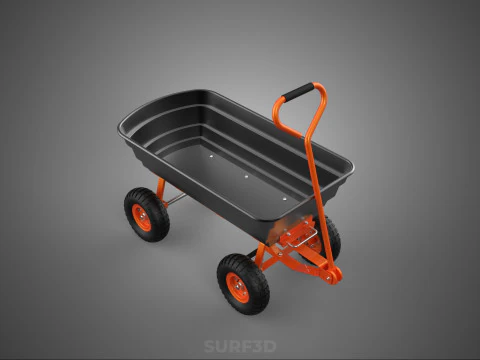 OUTDOOR UTILITY CART WAGON TROLLEY HAND TRUCK PLATFORM PALLET 4W 3D Model