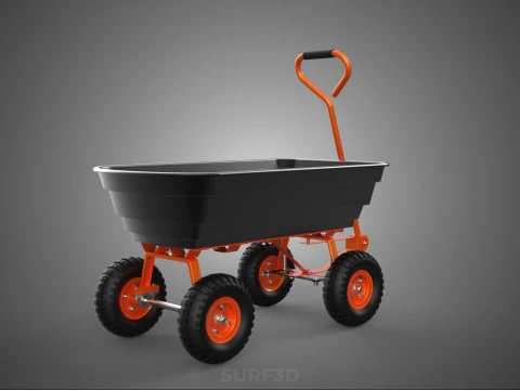 OUTDOOR UTILITY CART WAGON TROLLEY HAND TRUCK PLATFORM PALLET 4W 3D Model
