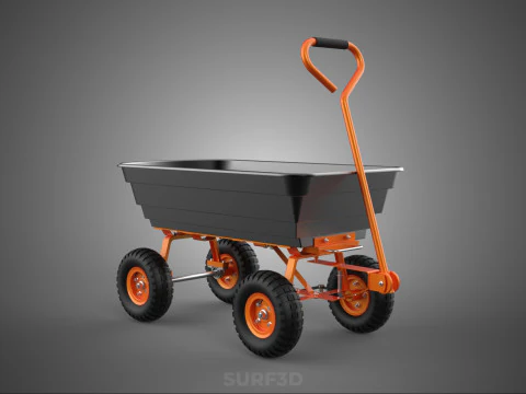 OUTDOOR UTILITY CART WAGON TROLLEY HAND TRUCK PLATFORM PALLET 4W 3D Model