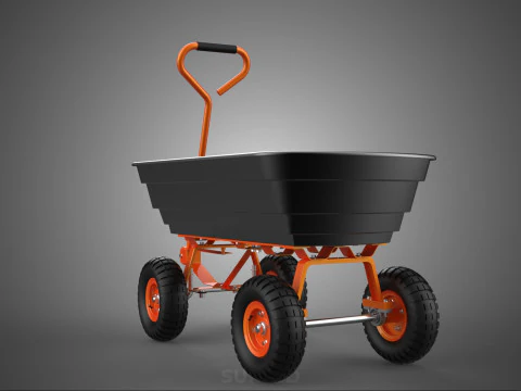 OUTDOOR UTILITY CART WAGON TROLLEY HAND TRUCK PLATFORM PALLET 4W 3D Model