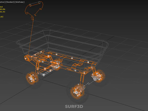 OUTDOOR UTILITY CART WAGON TROLLEY HAND TRUCK PLATFORM PALLET 4W 3D Model