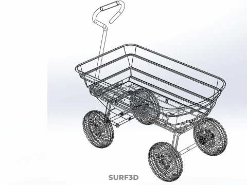 OUTDOOR UTILITY CART WAGON TROLLEY HAND TRUCK PLATFORM PALLET 4W 3D Model
