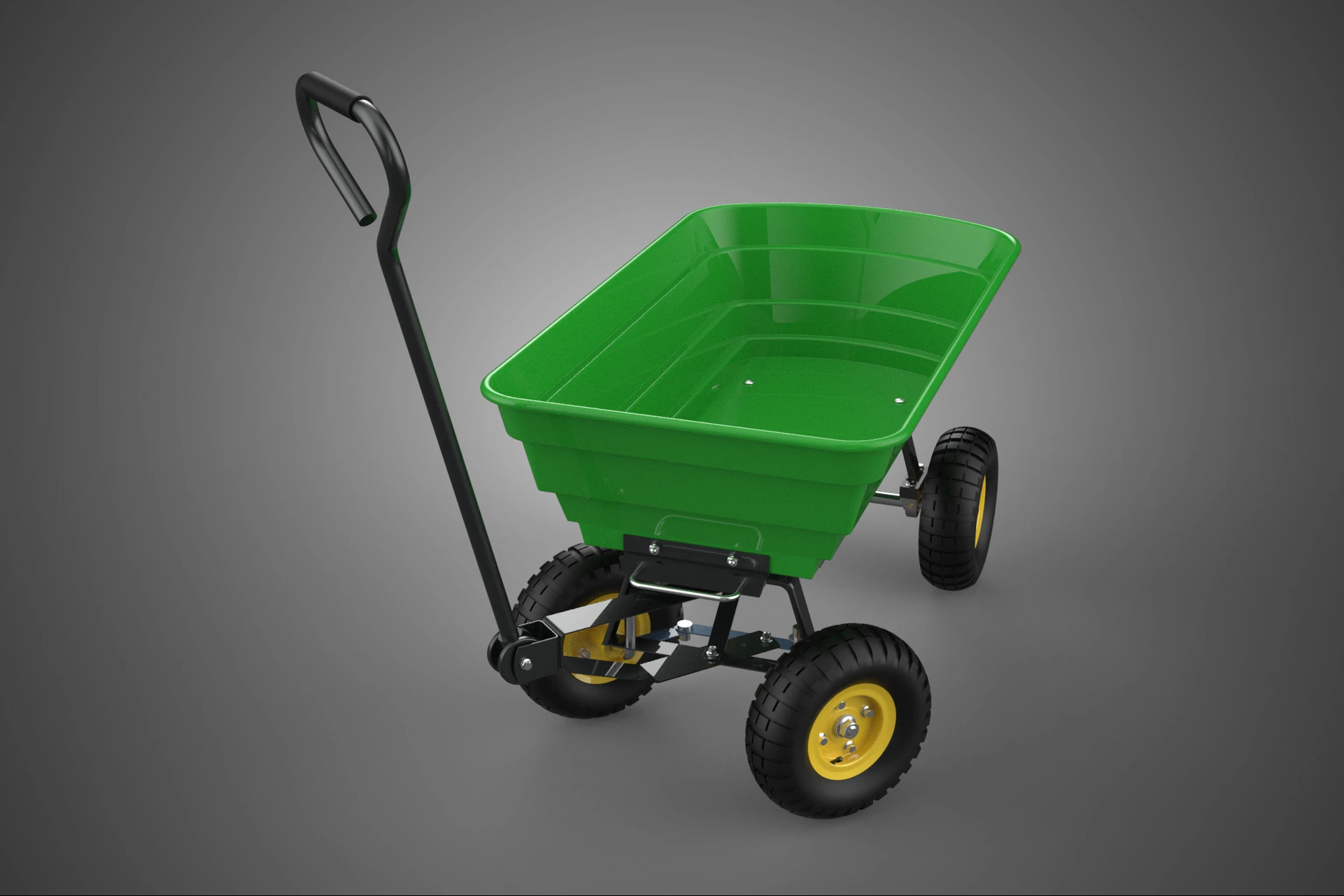 FOUR 4 WHEELS HEAVY DUTY GREEN GARDEN CART WHEELBARROW PLASTIC 3D Model .c4d .max .obj .3ds .fbx .stl .blend 