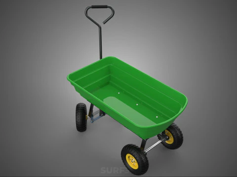 FOUR 4 WHEELS HEAVY DUTY GREEN GARDEN CART WHEELBARROW PLASTIC 3D Model