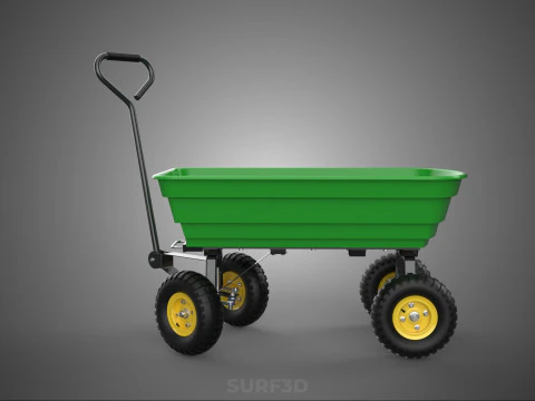 FOUR 4 WHEELS HEAVY DUTY GREEN GARDEN CART WHEELBARROW PLASTIC 3D Model