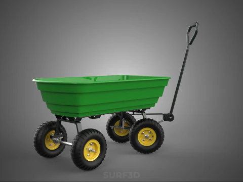 FOUR 4 WHEELS HEAVY DUTY GREEN GARDEN CART WHEELBARROW PLASTIC 3D Model