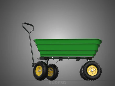 FOUR 4 WHEELS HEAVY DUTY GREEN GARDEN CART WHEELBARROW PLASTIC 3D Model