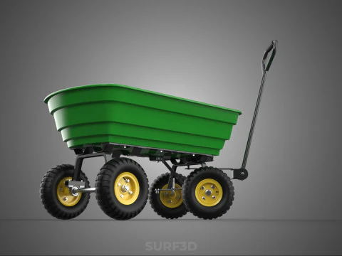 FOUR 4 WHEELS HEAVY DUTY GREEN GARDEN CART WHEELBARROW PLASTIC 3D Model