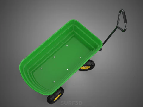 FOUR 4 WHEELS HEAVY DUTY GREEN GARDEN CART WHEELBARROW PLASTIC 3D Model