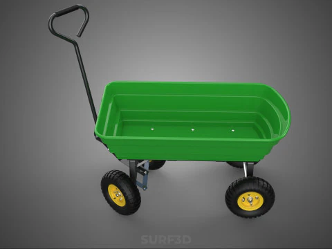 FOUR 4 WHEELS HEAVY DUTY GREEN GARDEN CART WHEELBARROW PLASTIC 3D Model