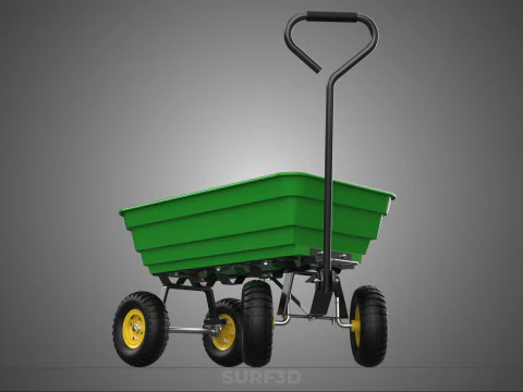 FOUR 4 WHEELS HEAVY DUTY GREEN GARDEN CART WHEELBARROW PLASTIC 3D Model