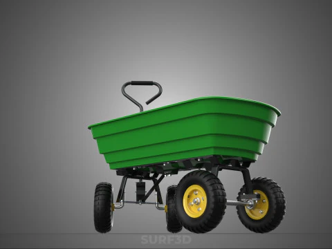 FOUR 4 WHEELS HEAVY DUTY GREEN GARDEN CART WHEELBARROW PLASTIC 3D Model